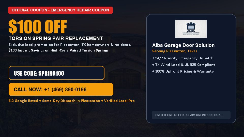 Alba Garage Door Solution $100 OFF Dual Torsion Spring Replacement in Pleasanton, TX
